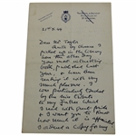 Handwritten Letter to J.H. Taylor about Taylors 1943 Golf: My Lifes Work