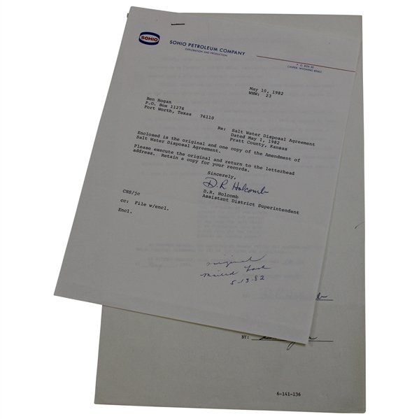 Ben Hogan Signed Sohio Petroleum Co. Contract JSA ALOA