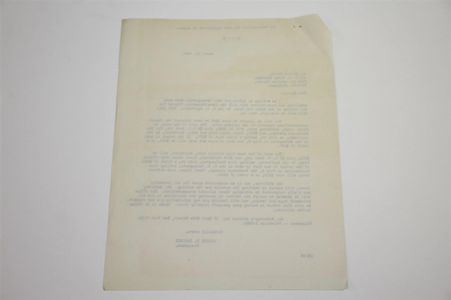 Horton Smith Signed 1933 Ryder Cup Steamship Travel Content Letter JSA ALOA
