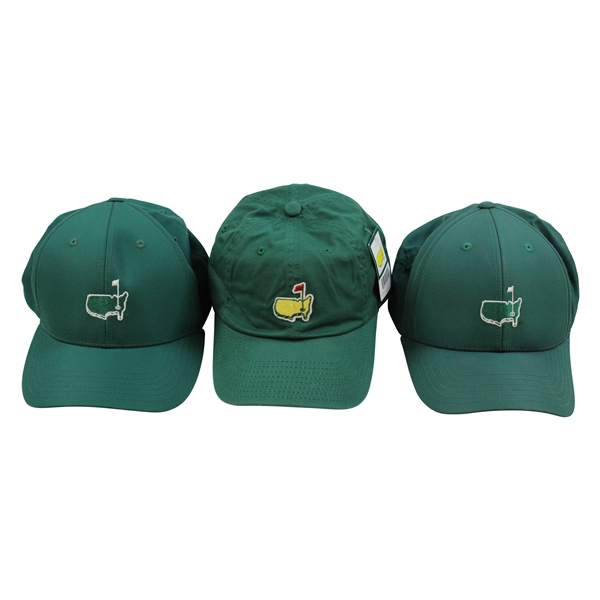 Two (2) Masters Embroidered Logo Green Performance Hats w/Yellow Logo Green Hat