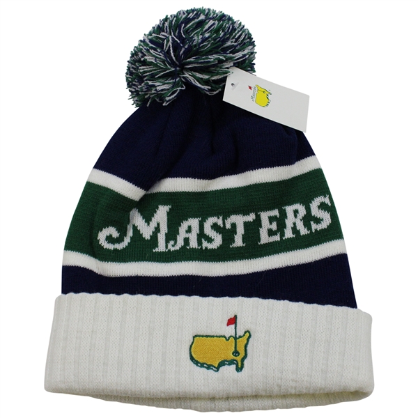 Masters Tournament White/Green/Navy Cotton Beanie Cap - New with Tags