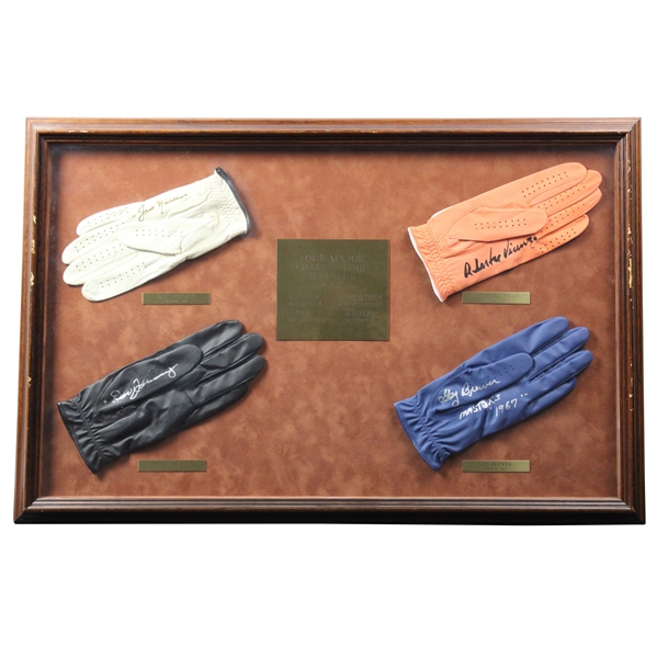 Nicklaus, January, Vicenzo & Brewer Signed Golf Gloves Display - 1967 Major Champs - Framed JSA ALOA