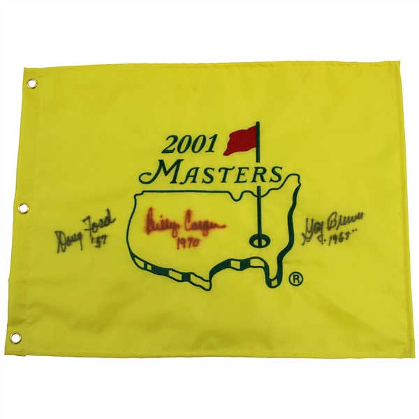 Ford, Casper & Brewer Signed 2001 Masters Embroidered Flag with Years Won JSA ALOA