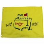 Ford, Casper & Brewer Signed 2001 Masters Embroidered Flag with Years Won JSA ALOA