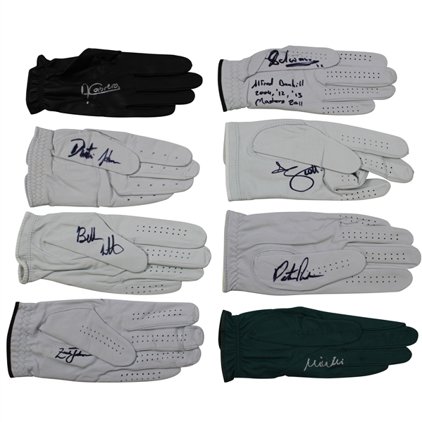Cabrera, Johnson, Scott & Five (5) other Masters Champions Signed Golf Gloves JSA ALOA