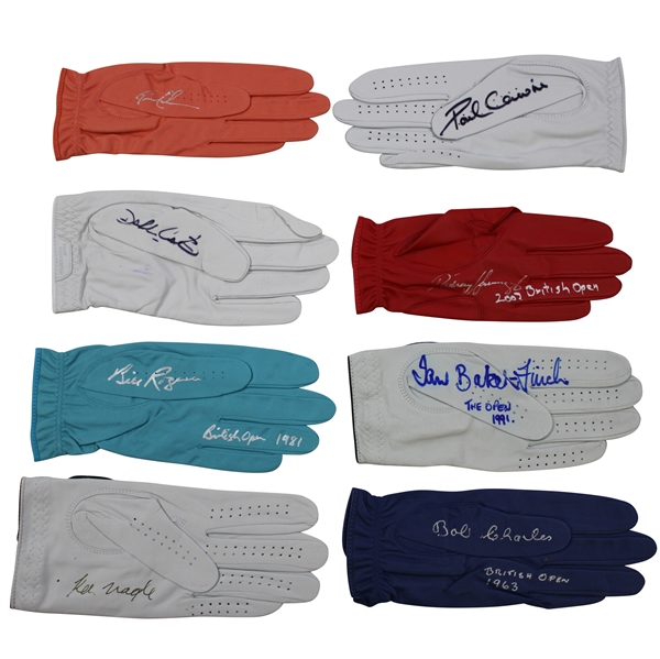 Rogers, Charles, Lawrie & Five (5) other The Open Winners Signed Gloves JSA ALOA