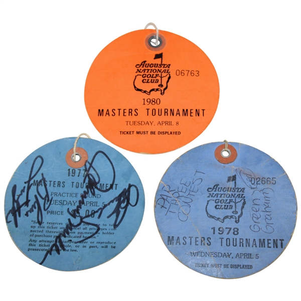 1977, 1978 & 1980 Masters Practice Rd Tickets - One Multi-Signed JSA ALOA