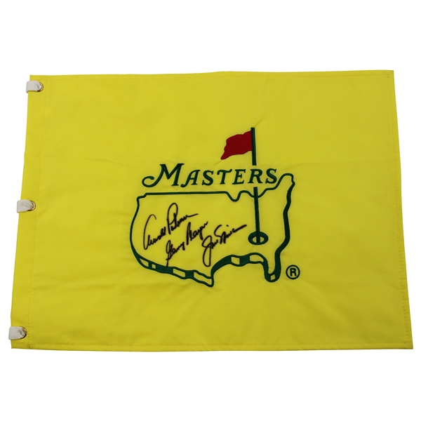 Palmer, Nicklaus & Player, The Big Three Signed Undated Masters Embroidered Flag Full JSA# YY64585