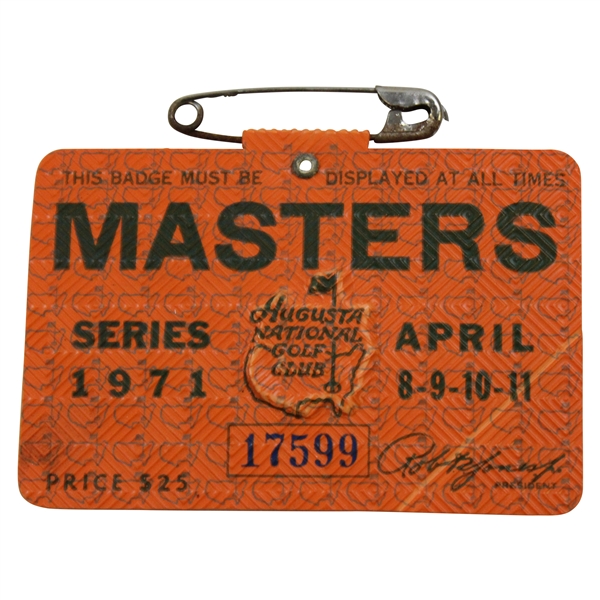 1971 Masters Tournament Series Badge #17599