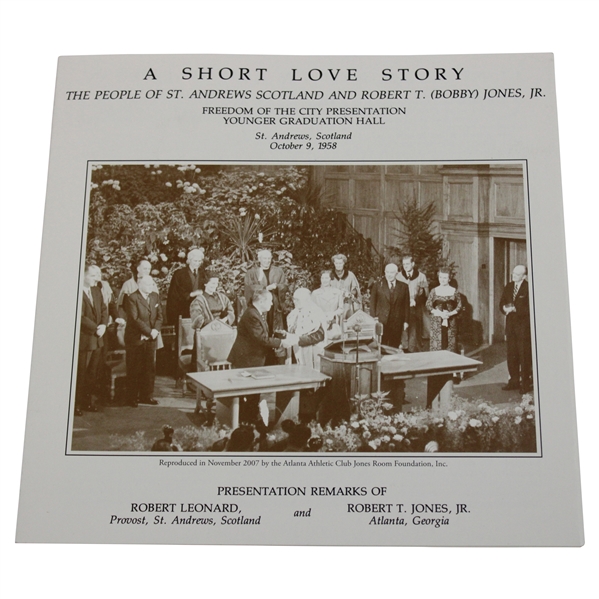 2007 Bobby Jones A Short Love Story St. Andrews Citizenship Presentation Booklet