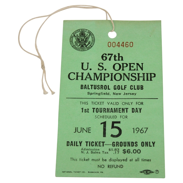 1967 U.S. Open at Baltusrol 1st Day Ticket - Jack Nicklaus