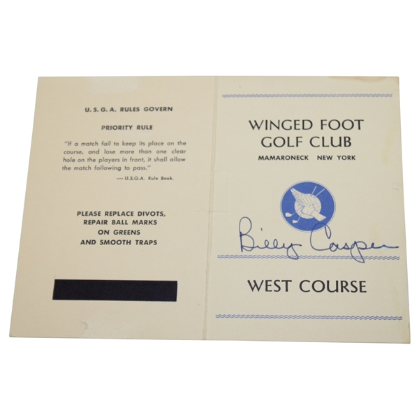 Billy Casper Signed Winged Foot Golf Club West Course Scorecard JSA ALOA