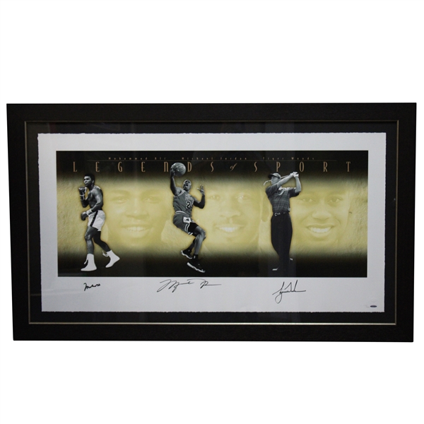Tiger Woods, Muhammad Ali & Michael Jordan Signed 'Legends of Sport' Collage Framed #115/500 UDA #BAK33972