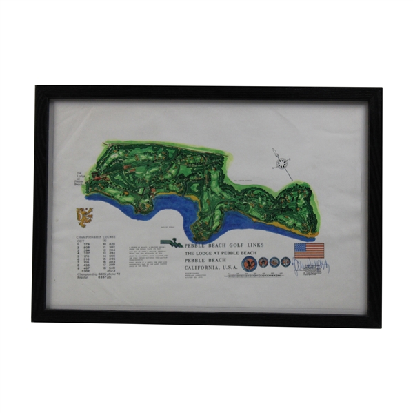 James P. Izatt Signed 1968 Map of Pebble Beach Golf Links - Framed