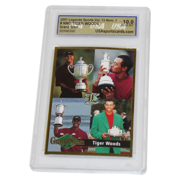2001 Legends Sports Vol. 13 #1 #NNO Tiger Woods Grand Slam Card Usasportscards.Com Grade 10 #50596390