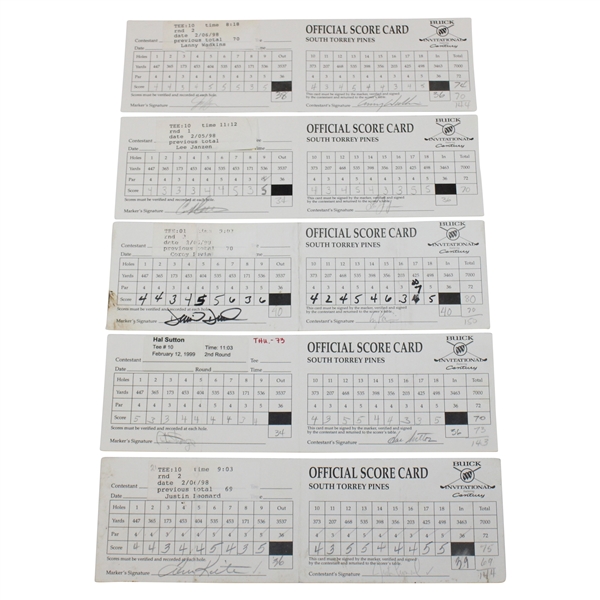 Pavin, Strange, Kite & 7 others Signed 1998 & 1999 Buick Invitational Used Scorecards