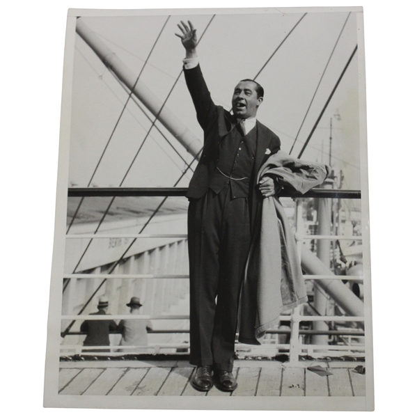 1930 Photo Of Walter Hagen Waving On A Boat