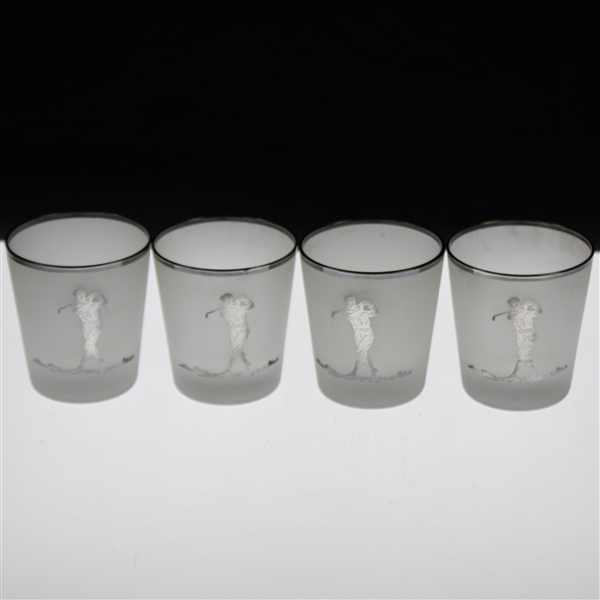 Set of Four (4) Sterling on Frosted Glass Cocktail Tumblers