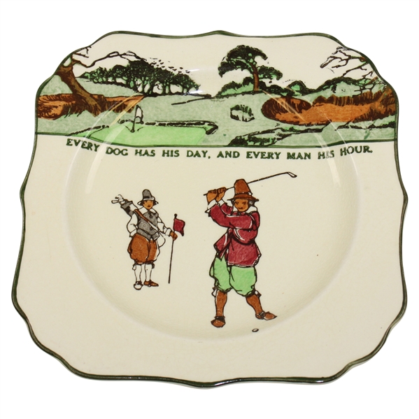 Royal Doulton Every Dog Has His Day, And Every Man His Hour Square Porcelain Golf Plate 