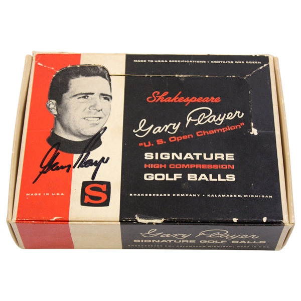 Six (6) Shakespeare Gary Player Signature Logo Golf Balls In Original Box - Player Signed Box JSA ALOA