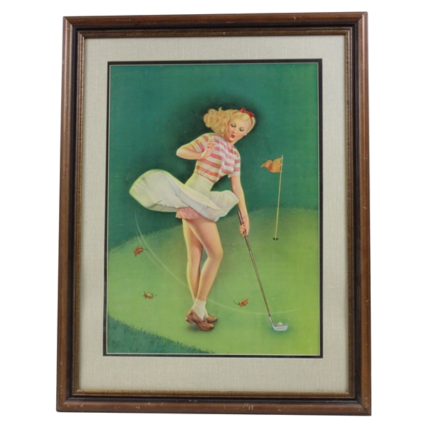 Framed And Double Matted Golf Print Lady Golfer