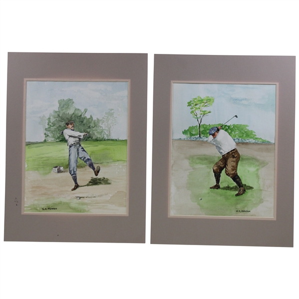 Pair of Watercolor Paintings by Artist W.A. Rowan - “The Duffer” & “By Sheer Strength”