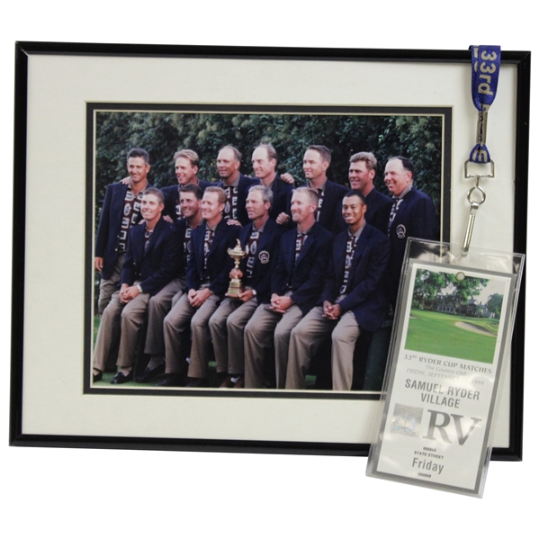 1999 Ryder Cup Ticket, Lanyard, & Framed Photo Of Victorious American Team 