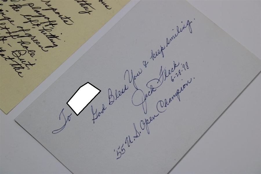 Jack Fleck Signed & Inscribed 1988 Letter with Signed Index Card JSA ALOA