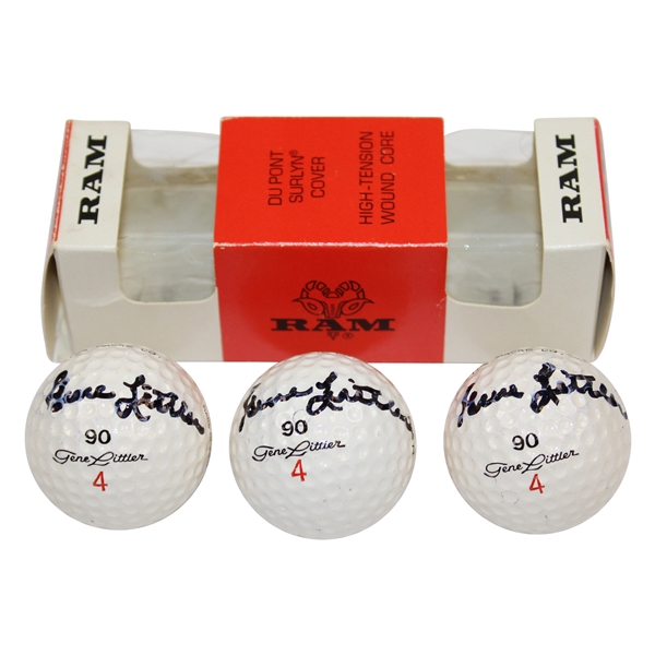 Three (3) Gene Littler Signed Personal RAM Logo Golf Balls JSA ALOA