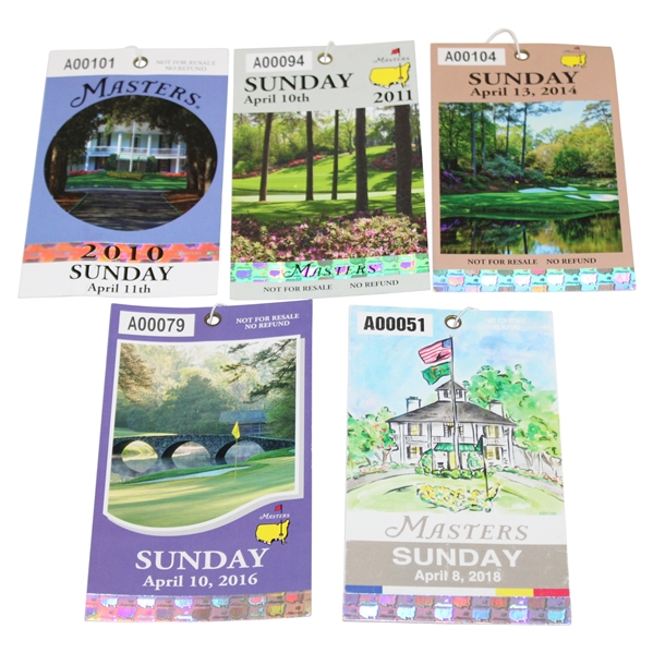 Lot of Five (5) Masters Tournament Final Round Tickets (2010,2011,2014,2016 & 2018)