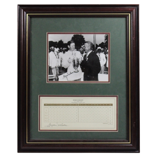 Byron Nelson Signed Photo w/ 1939 Philadelphia Country Club US Open Replica Scorecard JSA ALOA