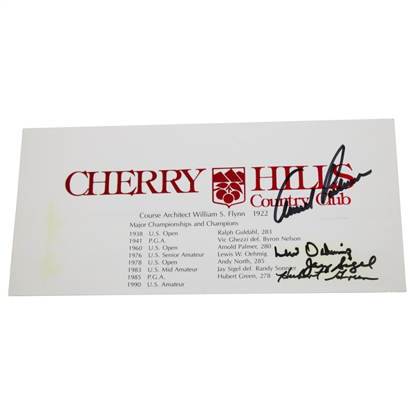 Arnold Palmer, Byron Nelson, Hubert Green, Jay Sigel + Signed Cherry Hills Major Champions Scorecard JSA ALOA