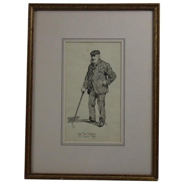 c.1900s Old Tom Morris Original Ink On Paper The Famous Golfer Signed by Artist Matt - Framed