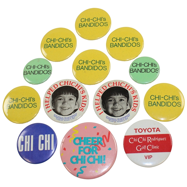 Chi-Chi Rodriguezs Personal Group of Three (13) Misc. Buttons - Chi-Chi Bandidos, Toyota, & other