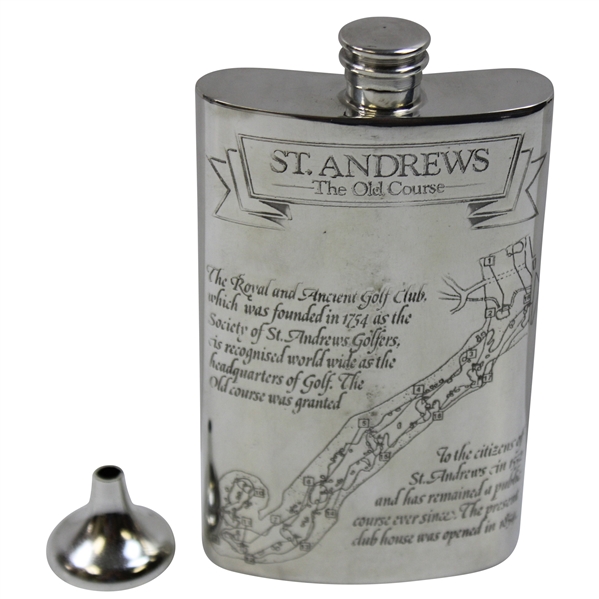 St. Andrews Old Course Scottish Piper Pewter Flask W/ Box