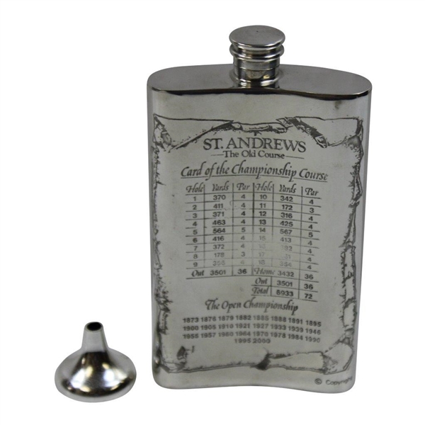 St. Andrews Old Course Scottish Piper Pewter Flask W/ Box