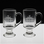 Two (2) Augusta National Golf Club Glass Clubhouse Logo Pedestal Coffee Mugs