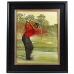 Original Tiger Woods In Sunday Red Oil Painting To The Green By Artist Robert Fletcher