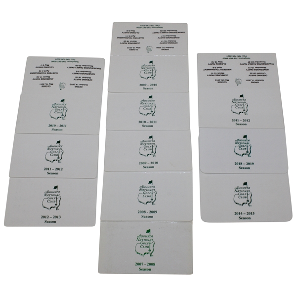 Eleven (11) Augusta National Golf Club Laminated Club Season Schedules Fold Out Cards