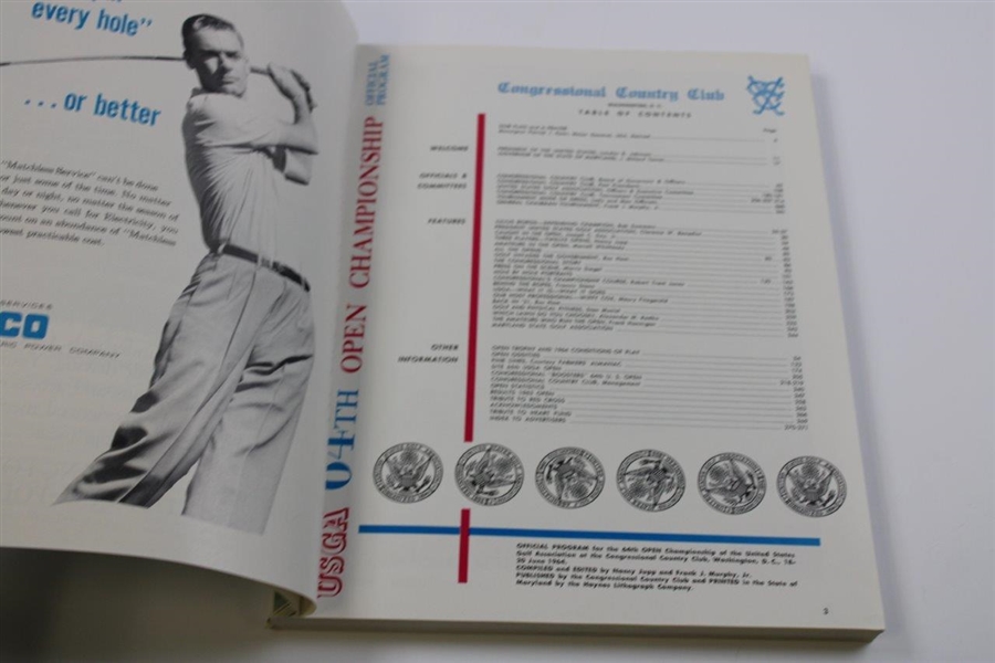 1964 US Open at Congressional CC Official Program - Ken Venturi Winner