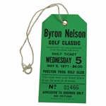 1971 Byron Nelson Golf Classic at Preston Trail Wednesday Ticket - Jack Nicklaus Win