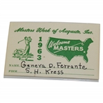 1963 Masters Masters Week of Augusta, Inc. Badge - Geneva Ferrante
