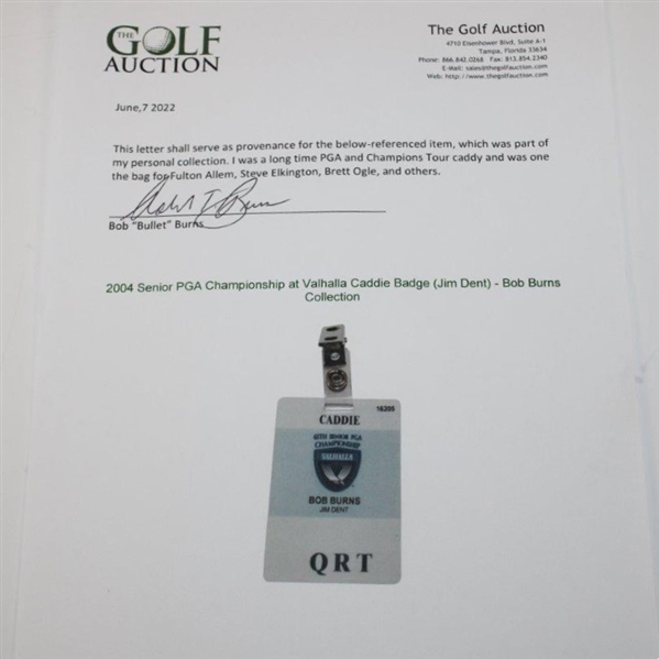 2004 Senior PGA Championship at Valhalla Caddie Badge (Jim Dent) - Bob Burns Collection