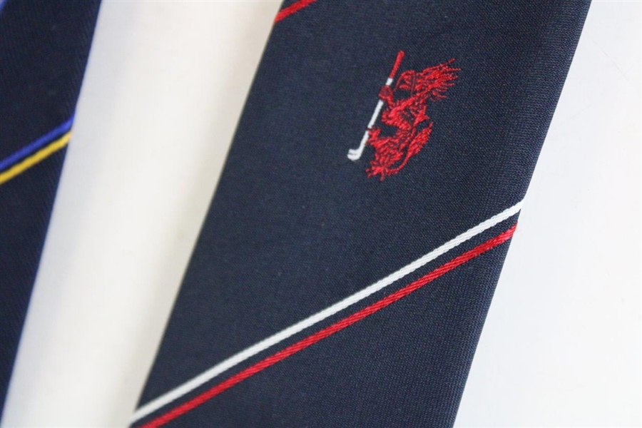 Three (3) Golf Neck Ties - Stripes, Lion Crest, Dragon (Black/Navy/Navy)