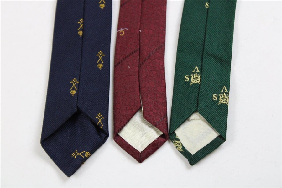 Three (3) Golf Neck Ties - C And Club,GSV, Crown And Clubs(Red/Green/Navy)