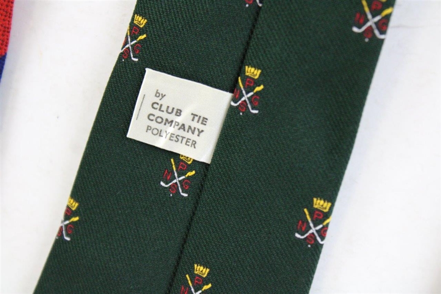 Three (3) Golf Neck Ties - R.N.G.C. 1893-1993, PNGS, & Castle (Striped/Green/Striped)