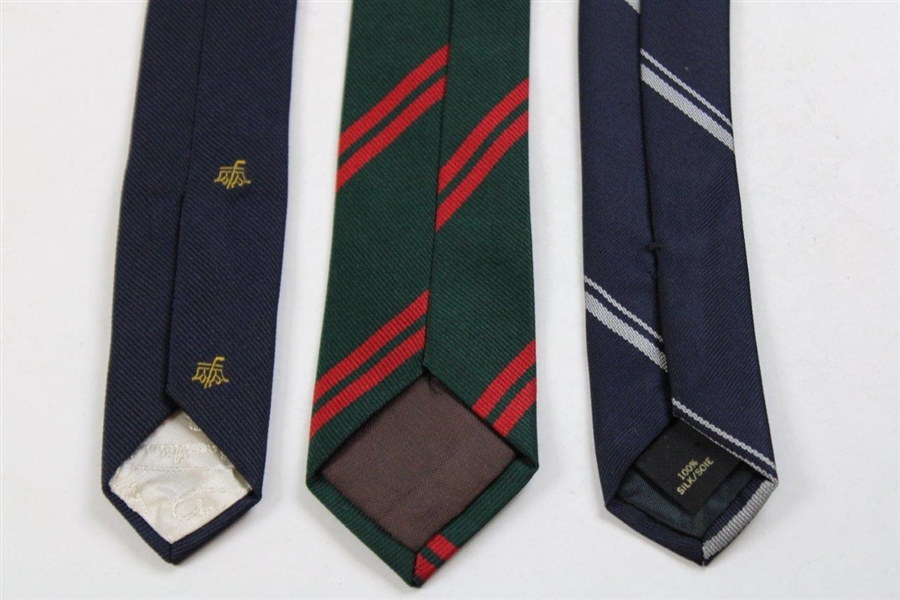Three (3) Golf Neck Ties - Royal Ottawa 1891-1991, Green w/Red, & Crown (Navy/Green/Navy)