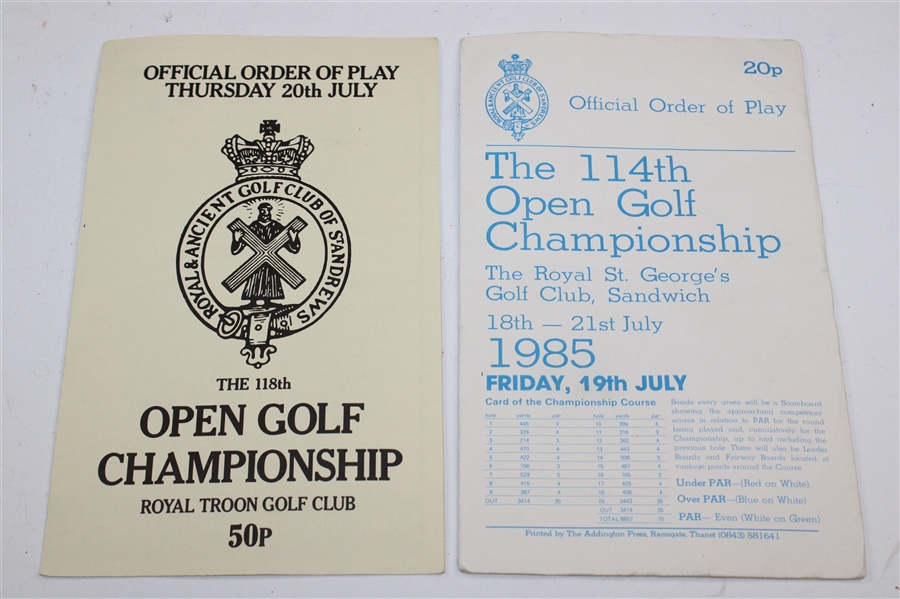 1985, 1989, 1995, 1997, & 1998 OPEN Championship Official Order Of Play