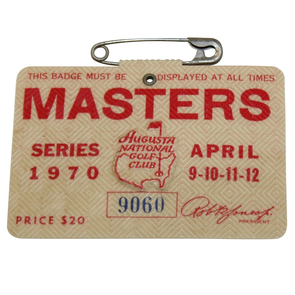 1970 Masters Tournament SERIES Badge #9060 - Billy Casper Winner