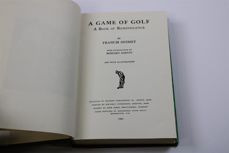  'A Game Of Golf' Anniversary Edition Book by Francis Ouimet w/Dust Jacket